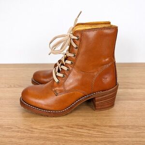 Frye Sabrina 6G Lace Up Boots Women’s 6 Cognac Leather Heeled Combat